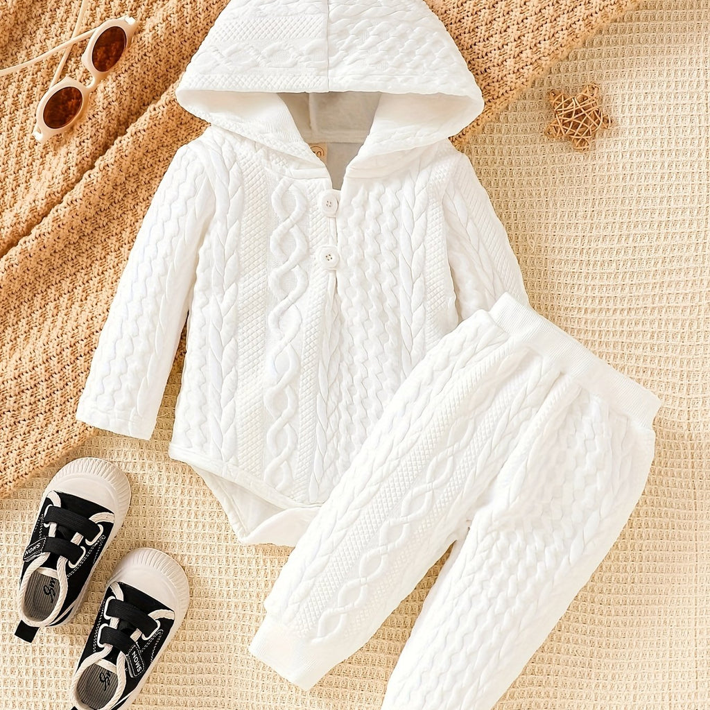 Toddler Baby Boy Girl Clothes Solid Color Hoodie Romper Top And Pants Set 2 Piece Fall Winter Baby Clothes