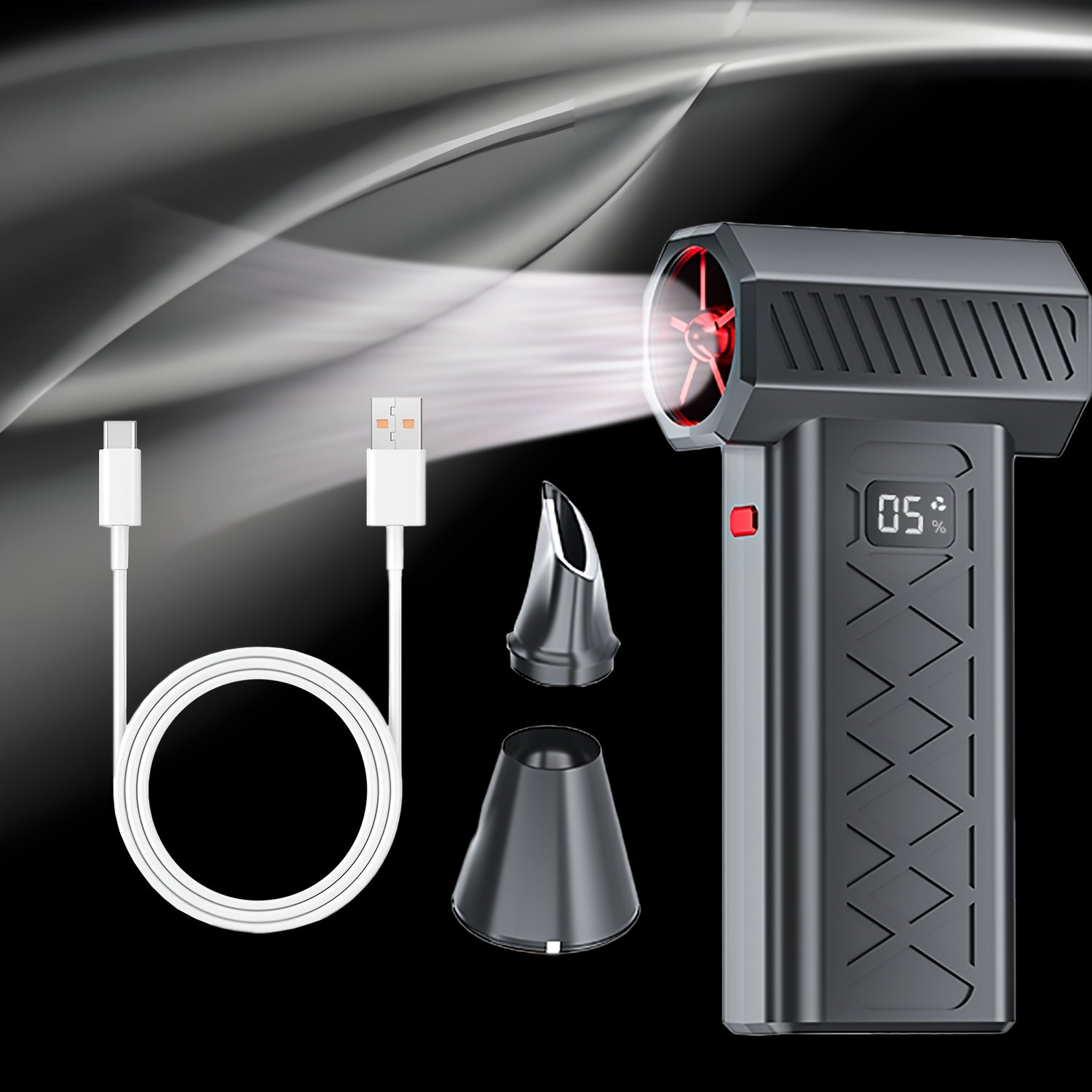 200W High-Power Portable Turbofan Fan with 155km/h Airflow, 6000mAh USB Rechargeable Battery, Ergonomic Handle & Compact Design for Camping, Car, Computer Cleaning, Dust/Snow Removal - Indoor/Outdoor Use, Portable Fan, Campin