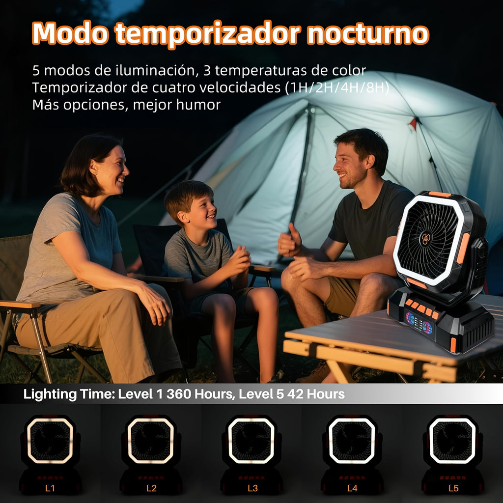 40000mAh Portable LED Camping Fan with Built-in Light - USB Rechargeable Outdoor Cooling Fan Tent, Hiking, Fishing - Sturdy And Compact Design, Green And Orange, Essential for Hiking, Sturdy Handle Function, Camping Accessory