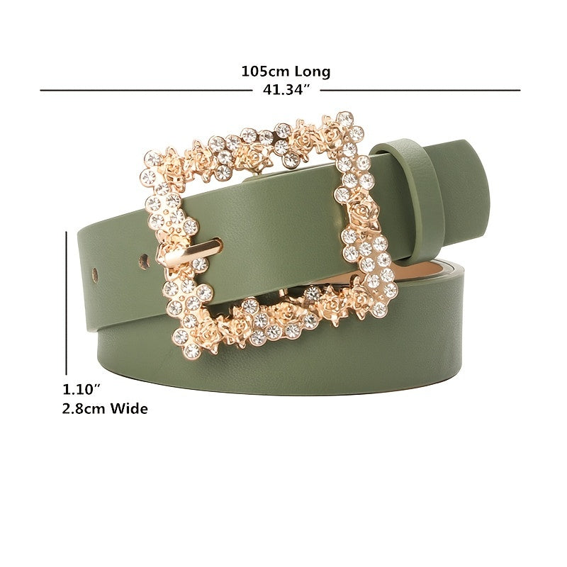 2023 Women'S Fashion Accessory, Elegant Alloy Rhinestone Pin Buckle Belt, Versatile Dress Decorative Accessory, Casual & Sporty Style, Hand Washable - Ideal for Weekend and Festive Occasions, Weekend Casual Wear|Elegant Acces
