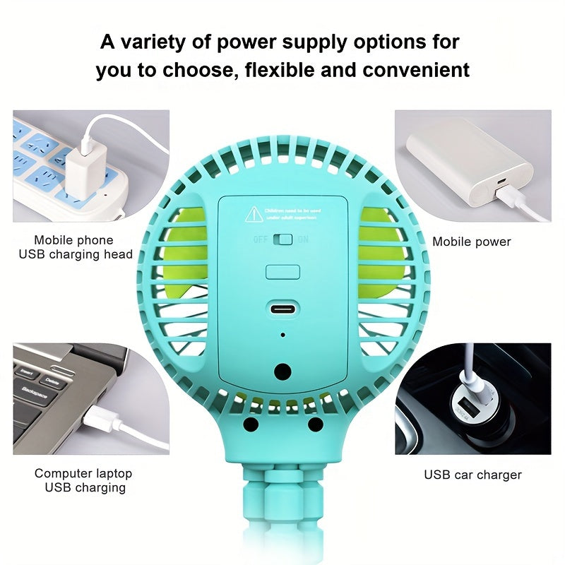 WiHoo Battery Powered Stroller Fan, Flexible Tripod Clip On Fan With 3 Speeds And Rotatable Handheld Rechargeable Personal Portable Fan For Car Seat Crib Bike Treadmill