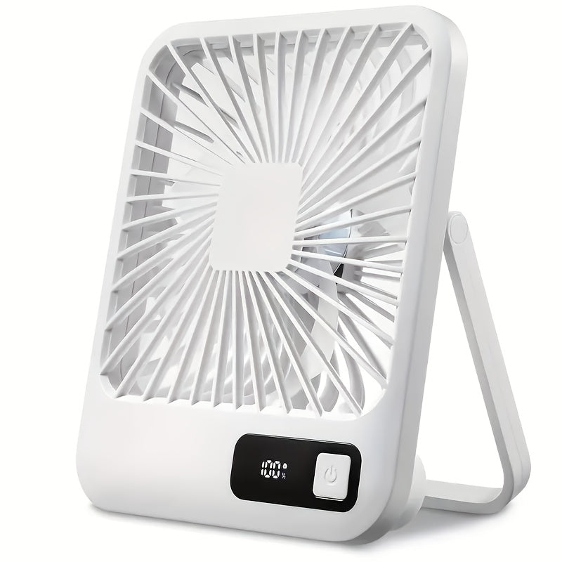 Portable USB Desktop Fan with Battery - Ultra-Quiet 5-Speed Adjustable & 180° Foldable Design, Digital Power Display, Polished Acrylic Finish, Compact for Home, Office, Travel, Air Conditioning, Portable Fan, Home Cooling, M