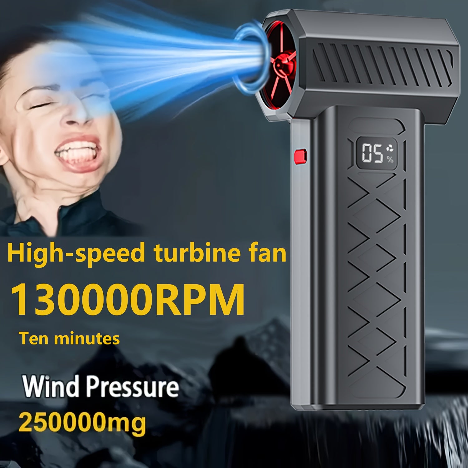 200W High-Power Portable Turbofan Fan with 155km/h Airflow, 6000mAh USB Rechargeable Battery, Ergonomic Handle & Compact Design for Camping, Car, Computer Cleaning, Dust/Snow Removal - Indoor/Outdoor Use, Portable Fan, Campin