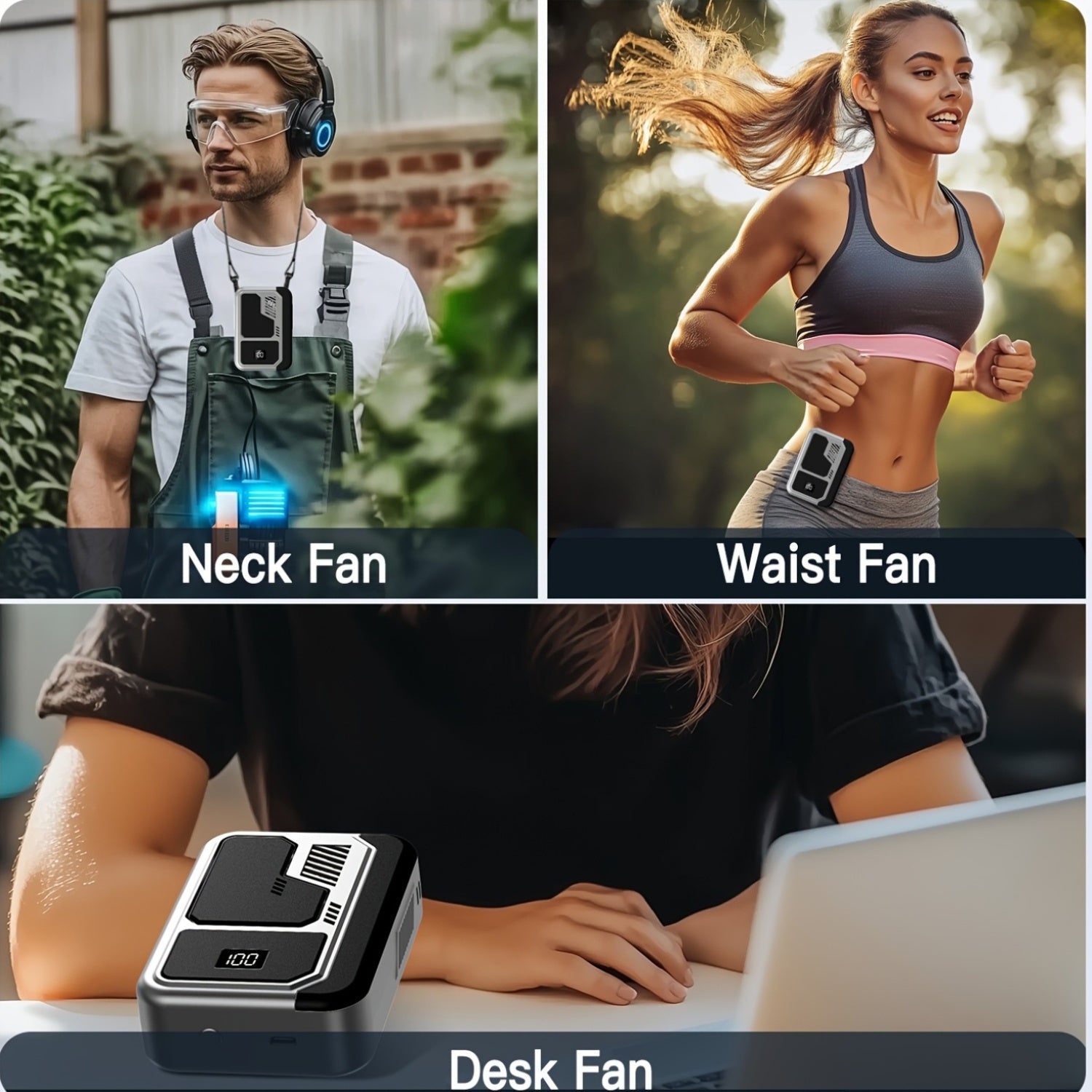 [4-in-1 Portable Fan] 4-in-1 Portable Neck Fan Rechargeable 3 Speeds Personal Fan | Wearable Clip-on Fan With USB Charging Waist Belt Solid | Great For Outdoor Work, Hands-Free Waist Clip For Work Outdoor Travel, Great Birthd