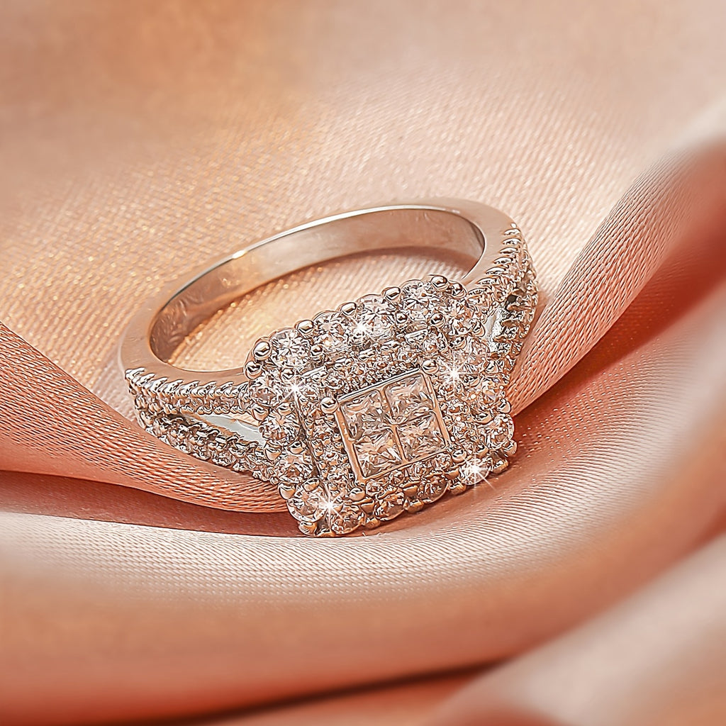 Large multi row white Synthetic Zirconia, fashionable, stylish, and atmospheric. Couples, lovers, gifts, wedding rings, Holiday Accessories, Couple Jewelry, Elegant Rings, Stylish Jewelry, Plated Rings, Highquality Finish, St