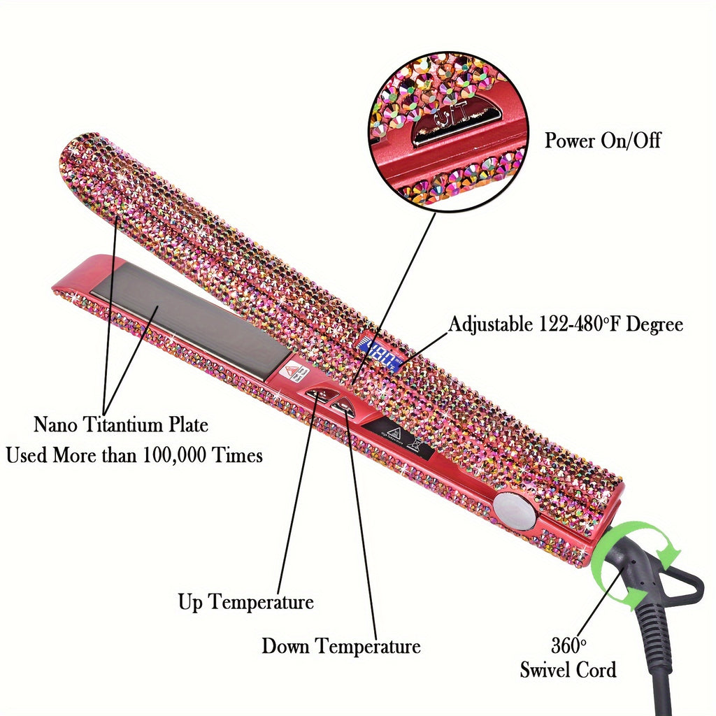 Bling Rhinestone Hair Straightener 2in 1 Flat Iron Hair Straightener Curler for All Hair Styles Professional Fast Adjustable Temperatures Hair Straightener,  Salon Equipment, Decorative Iron, Heatresistant Material, Smooth Gl