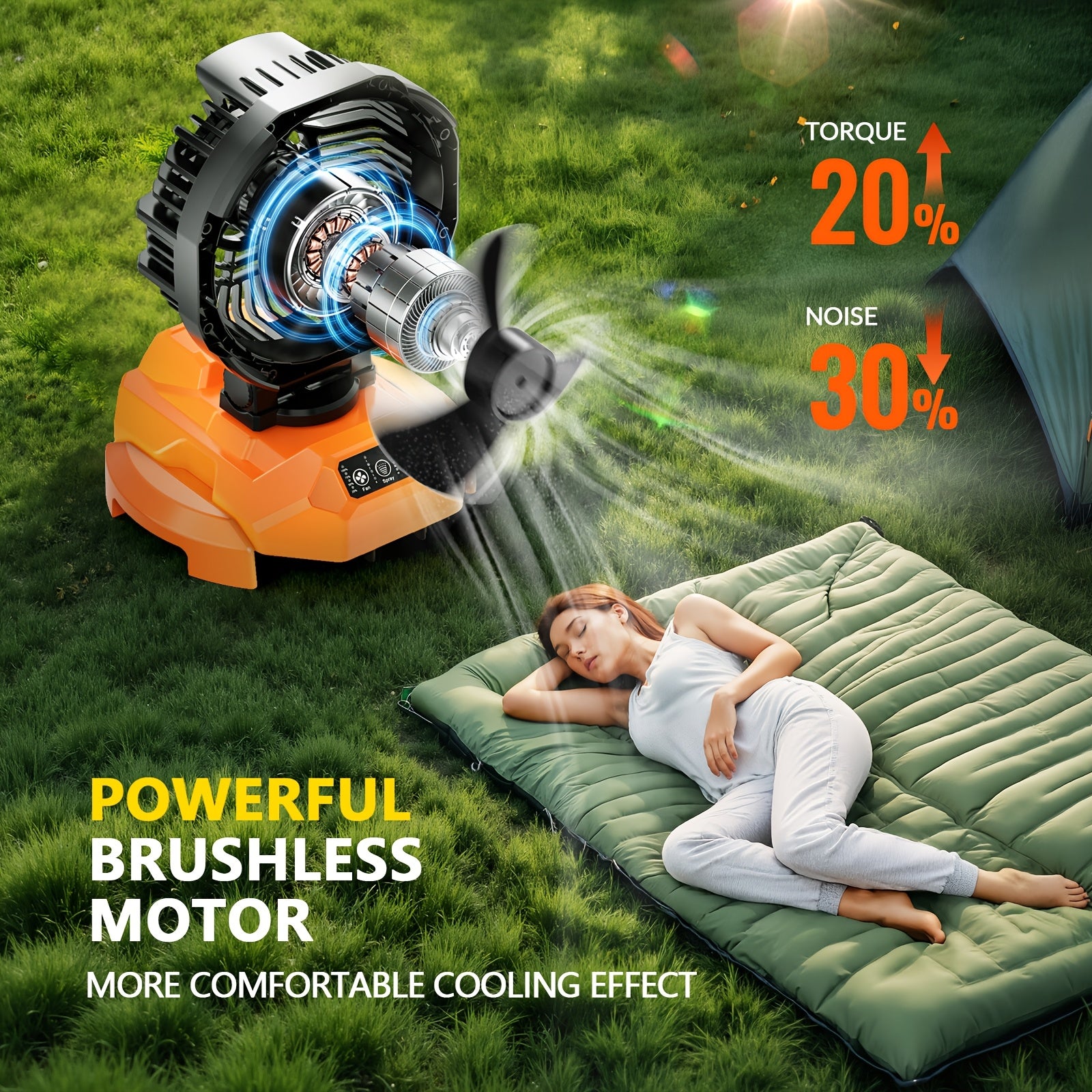 Battery Powered Fan With Misting, 24000mAh Rechargeable Camping Fan, Strong Spray Mister, 4 Speed With Timer, Auto Oscillation Portable Fan With Retractable Base For Outdoor Sport Beach Travel Patio Porch