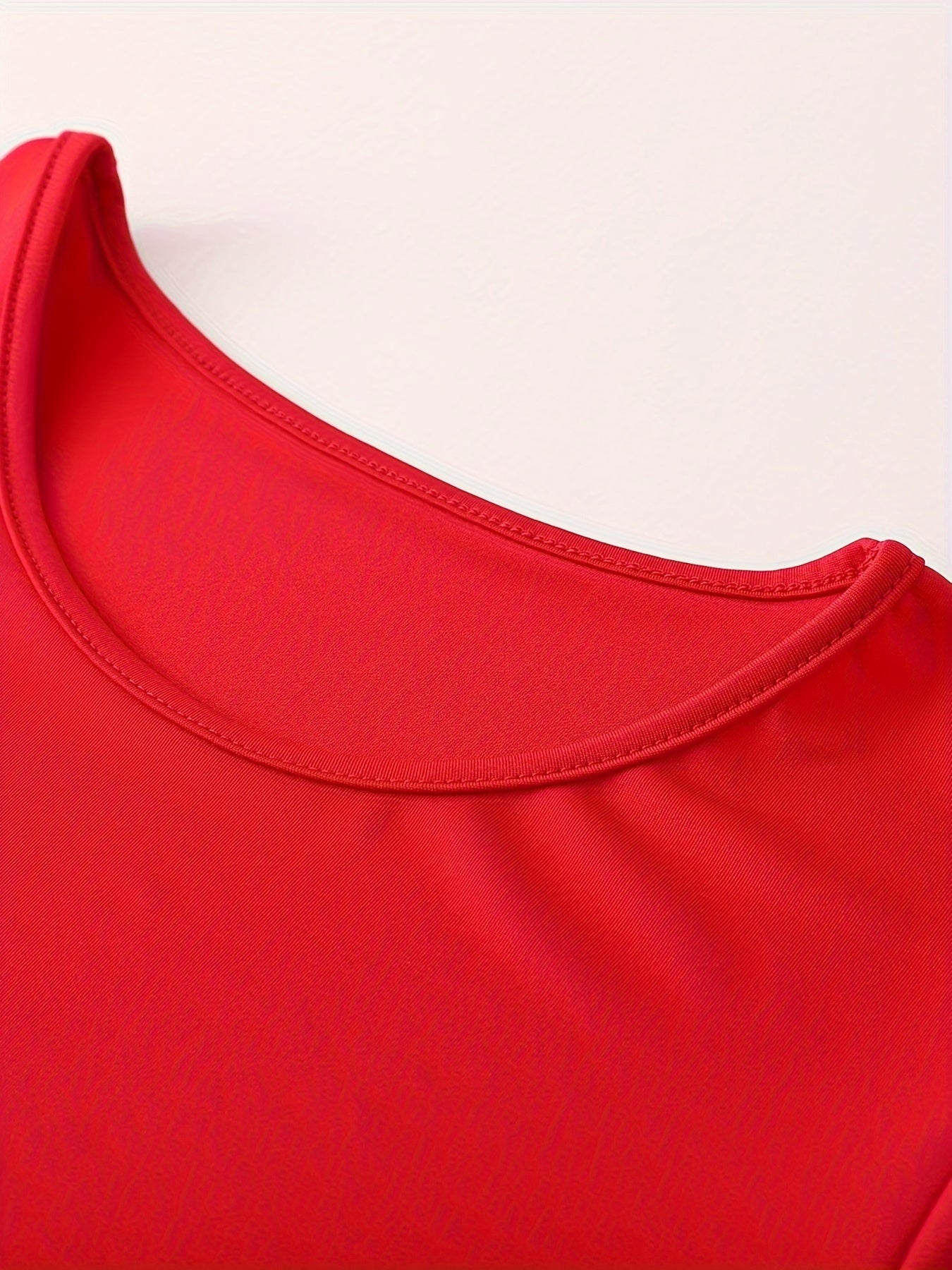 Women'S Plus Size Floral Print Red Colorblock Midi Dress with Short Sleeves - Elegant Crew Neck, Medium Stretch Polyester Fabric, Perfect for All Seasons