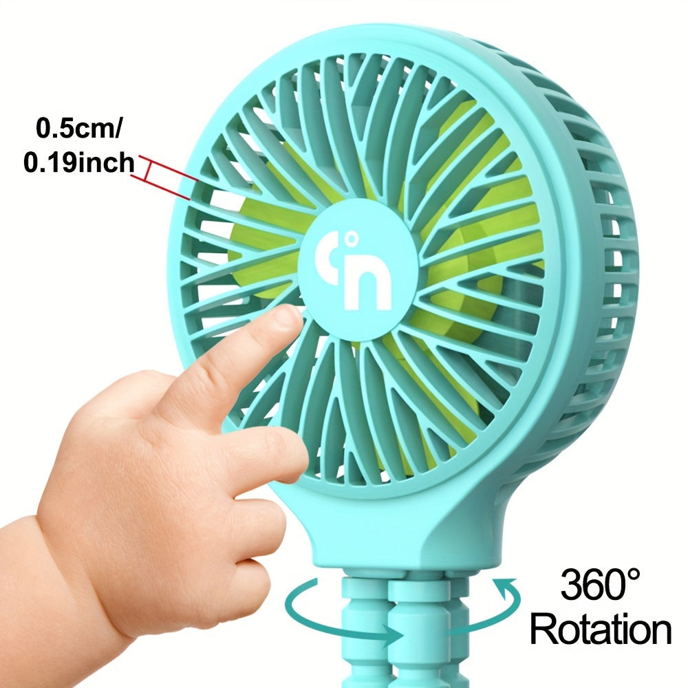 WiHoo Battery Powered Stroller Fan, Flexible Tripod Clip On Fan With 3 Speeds And Rotatable Handheld Rechargeable Personal Portable Fan For Car Seat Crib Bike Treadmill