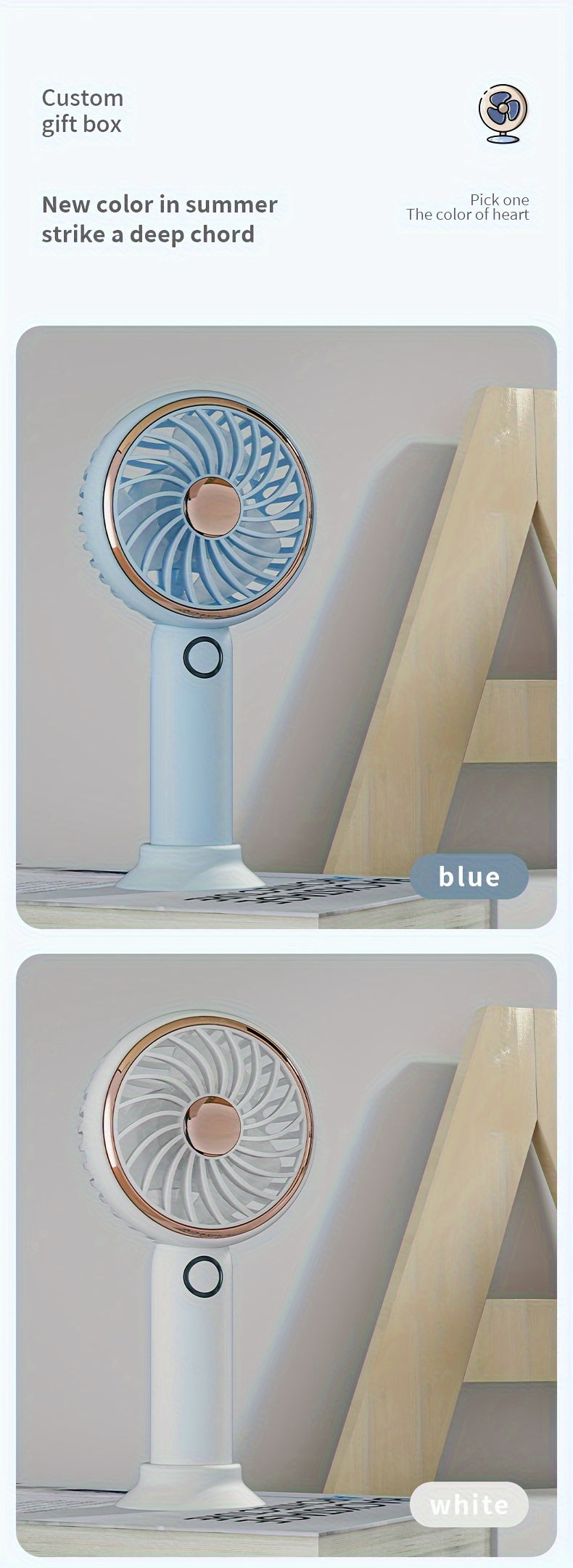 Small Fan, Handheld Portable Fan With LED Light, USB Rechargeable, Long-lasting Battery Life, Silent, Suitable For Office Desktop